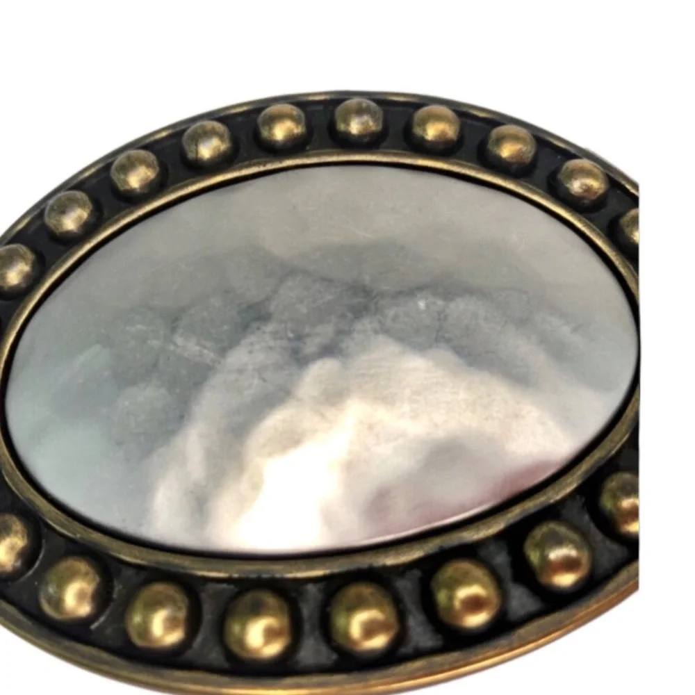 Fossil 2” Leather Belt With 3” Mother of Pearl Buckle Size Small